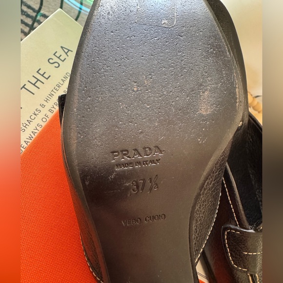PRADA Black Leather Mules/Kitten Heels. EUC. Like-new! With box. SZ 37.5. - Picture 9 of 11